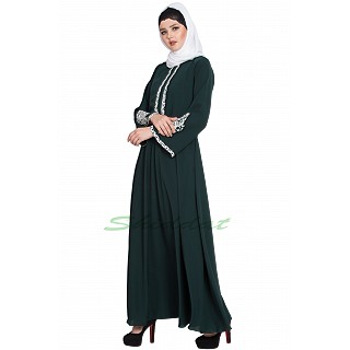 Embroidered Umbrella abaya- Bottle Green